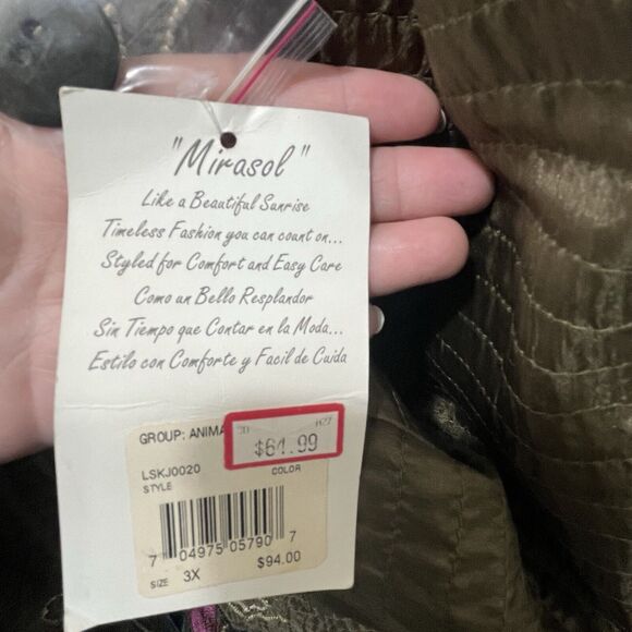 Mirasol Woman Long Coat Mixed Media Design Large Buttons Viscose, Olive Green 3X - Picture 7 of 7